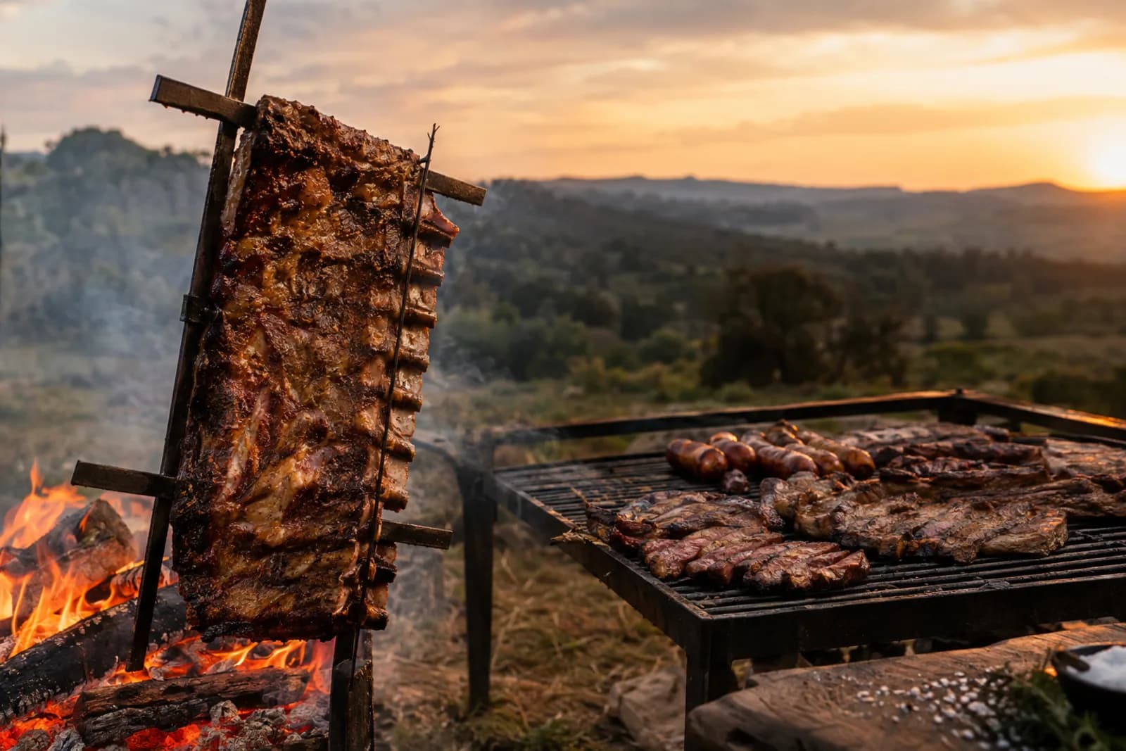 Asado Rind: südamerikanisches Barbecue am Feuer