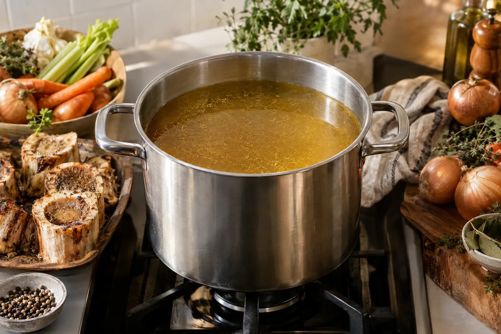 Rinderknochenbrühe Rezept: kräftige Rindsbouillon selber machen