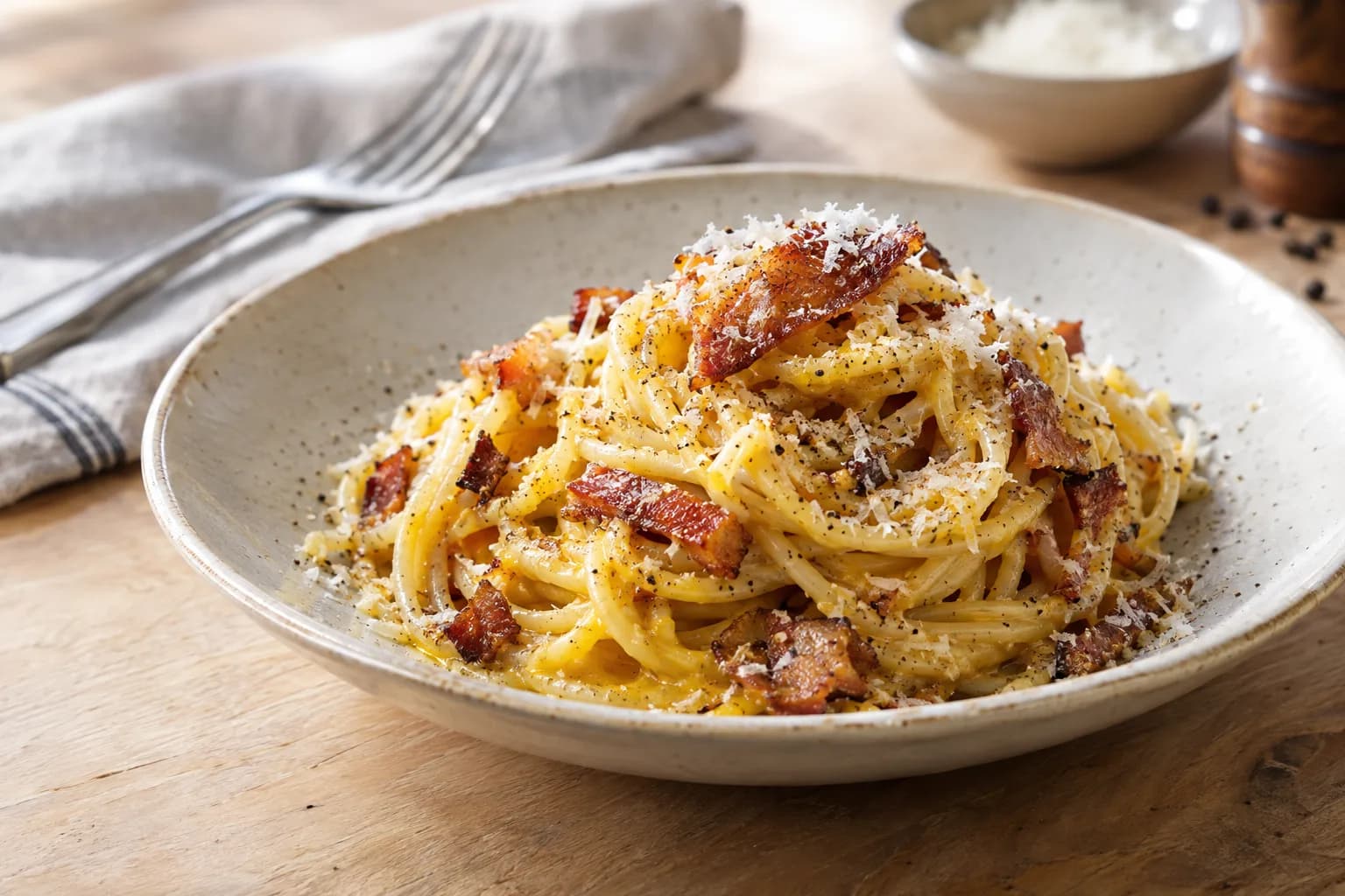 Spaghetti Carbonara mit Guanciale, ohne Rahm