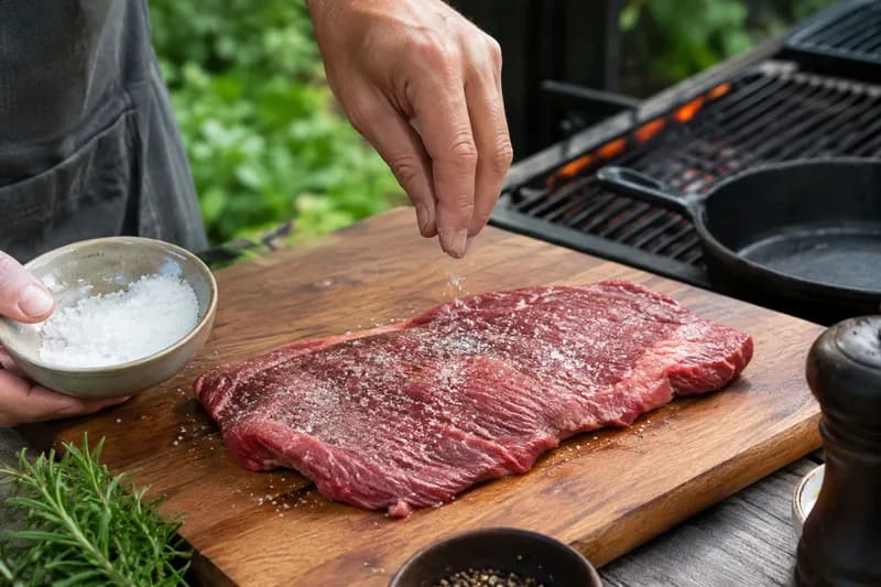 Salzen und Grill vorbereiten