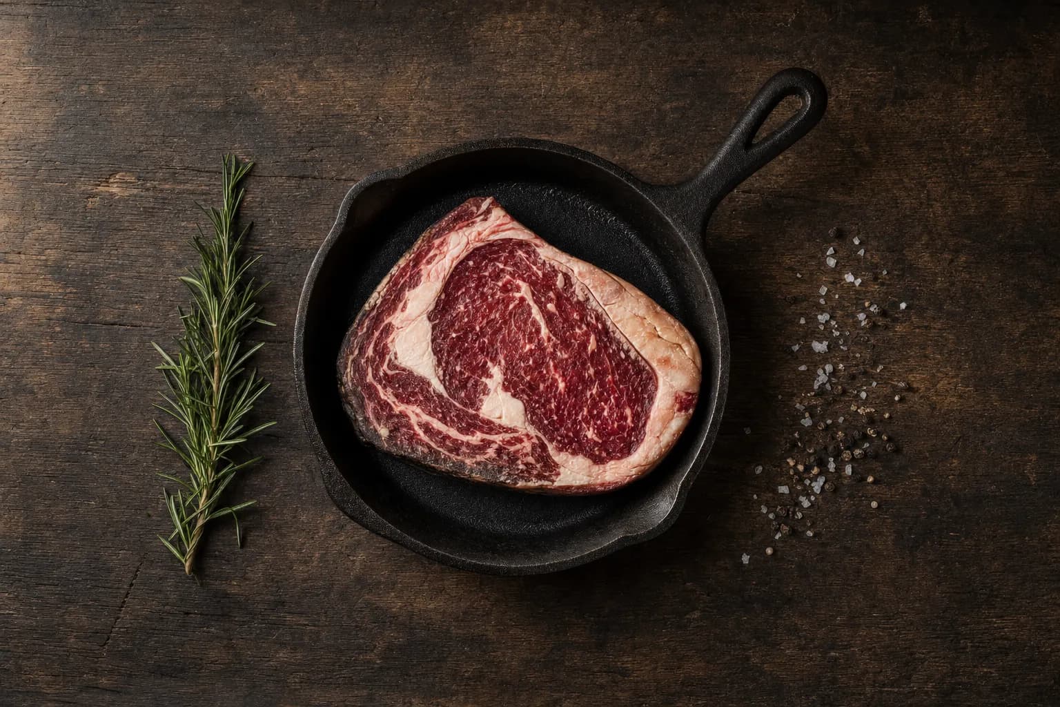 Rohes Dry Aged Ribeye in der Gusseisenpfanne