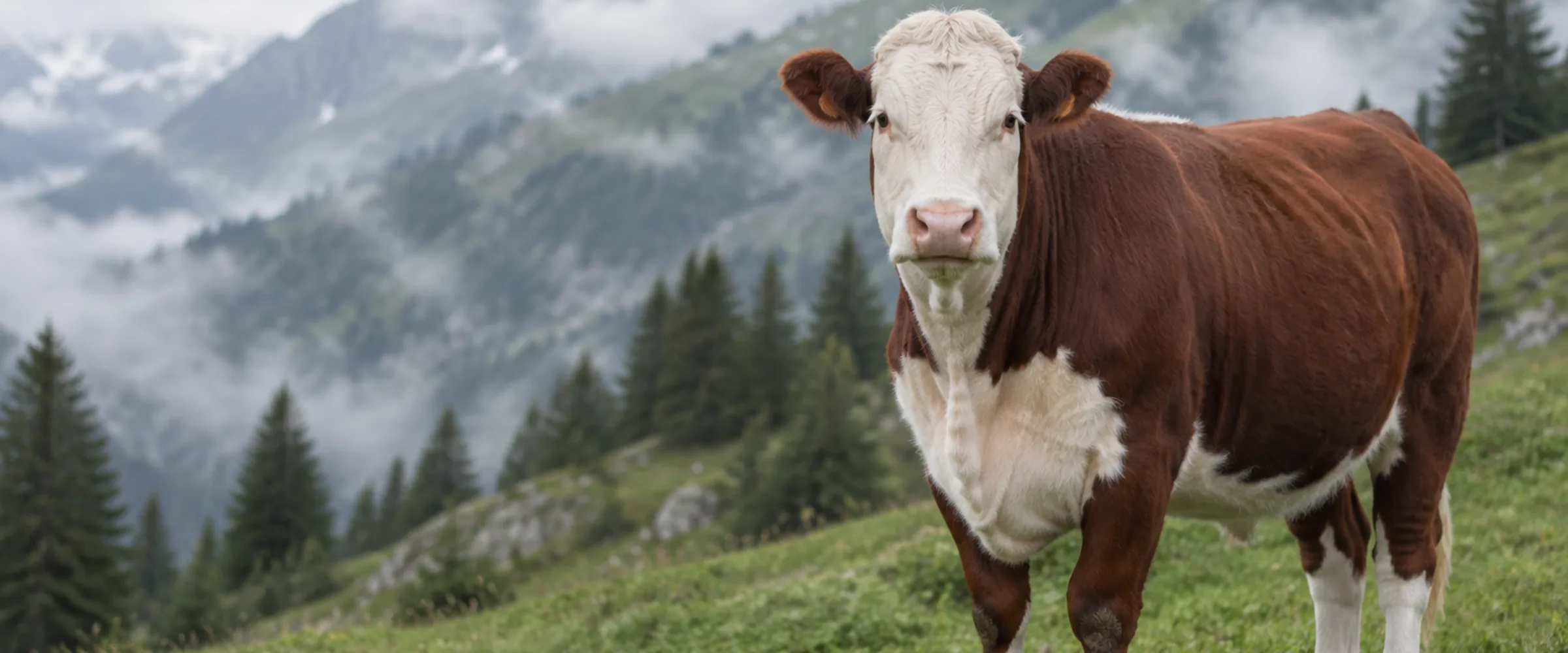 Hereford Kuh mit rotem Körper und weissem Kopf auf einer Weide