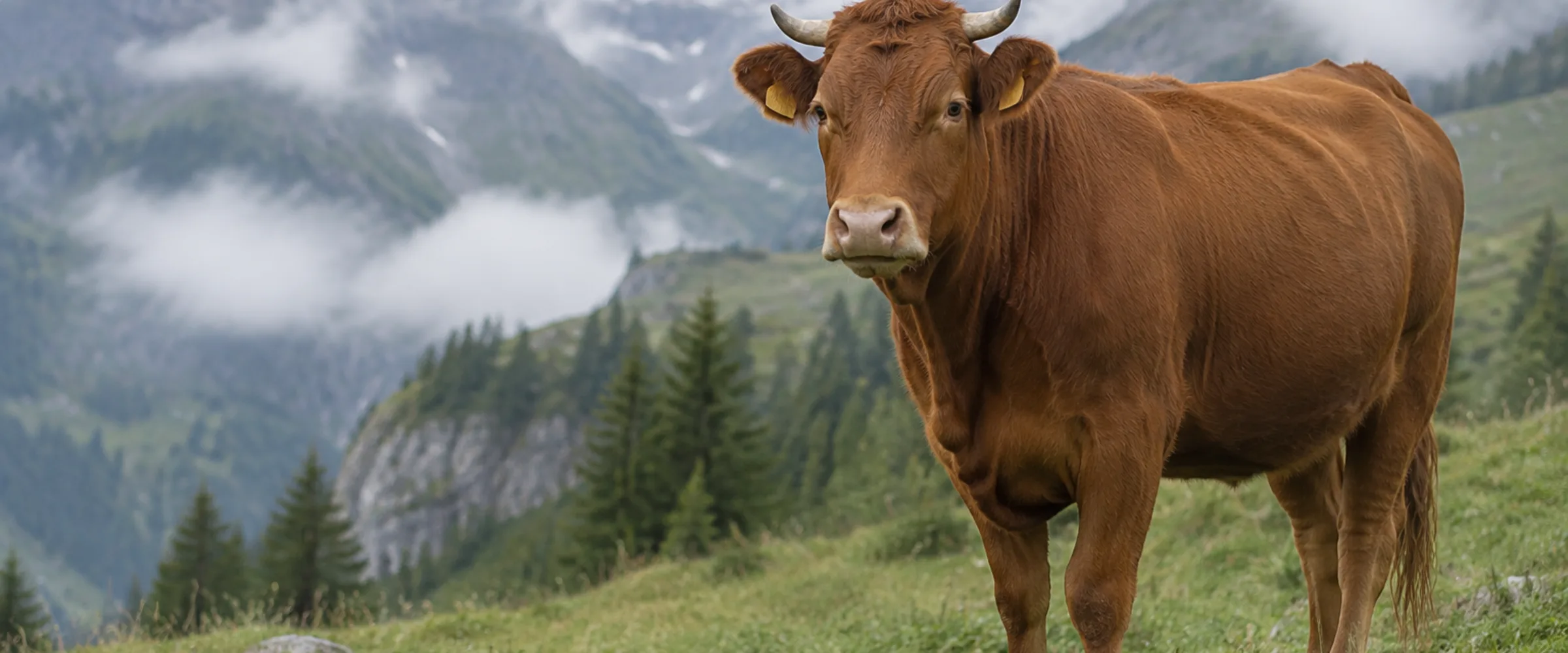Rotbraunes Red Akaushi Wagyu Rind auf einer Weide